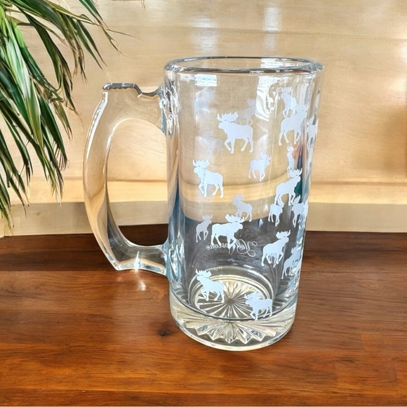 Vintage Yellowstone Moose Etched Glass Beer Mug - Picture 3 of 7